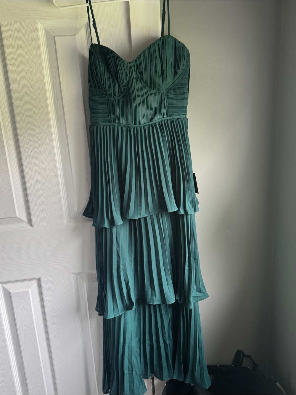 Lulus Cascading Crush Emerald Tiered Bustier Midi Dress